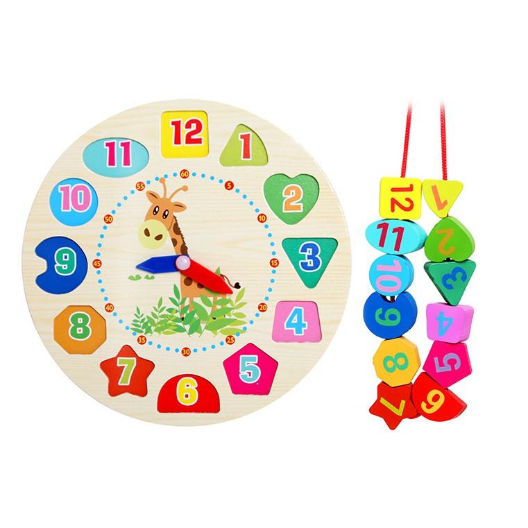 Đồ chơi đồng hồ gỗ mẫu thỏ, hươu, cánh cụt cho bé học cách xem giờ làm quen con số màu sắc
