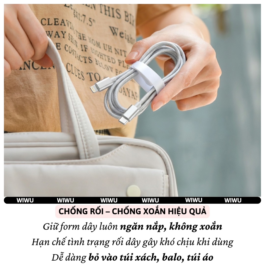 Dây cáp sạc nhanh PD 27W USB-C to Lightning công nghệ DURAFLEX PowerLink Pro dài 150cm WIWU ESSEN cho iPhone/ iPad - Sạc nhiệt độ thấp, Chip thông minh, Dây bện siêu bền, Chống rối + dây buộc gọn - Hàng nhập khẩu
