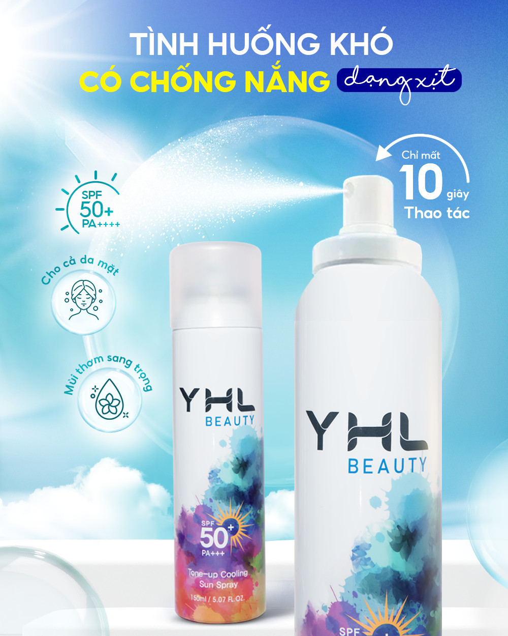 Kem chống nắng nâng tông da dạng xịt toàn thân YHL 150ml Hàn Quốc