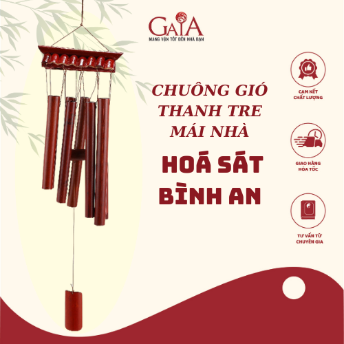 Chuông thanh tre mái nhà màu nâu đất, chuông gió 8 thanh CTT02