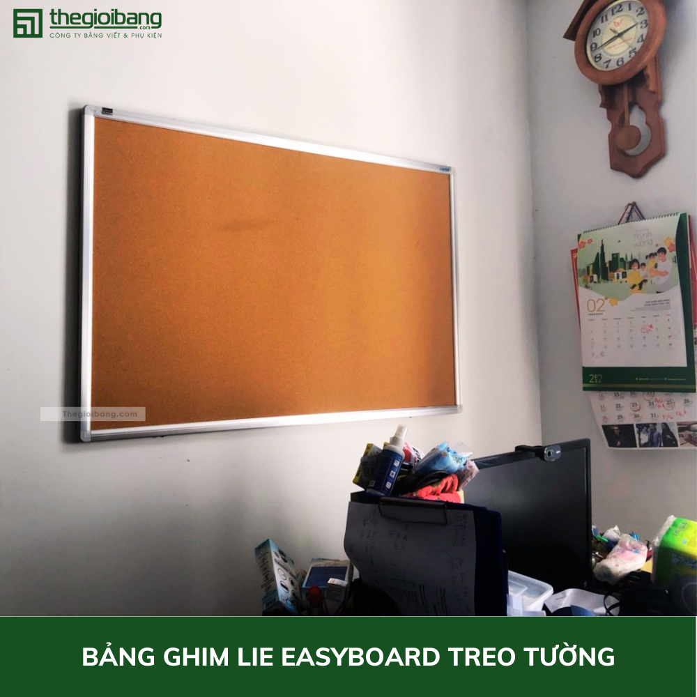 Bảng Ghim Lie Khung Nhôm Easyboard - KT 60x80cm, 60x100cm, 80x120cm - Bảng Ghim Gỗ Bần Tân Hà - Tặng Phụ Kiện