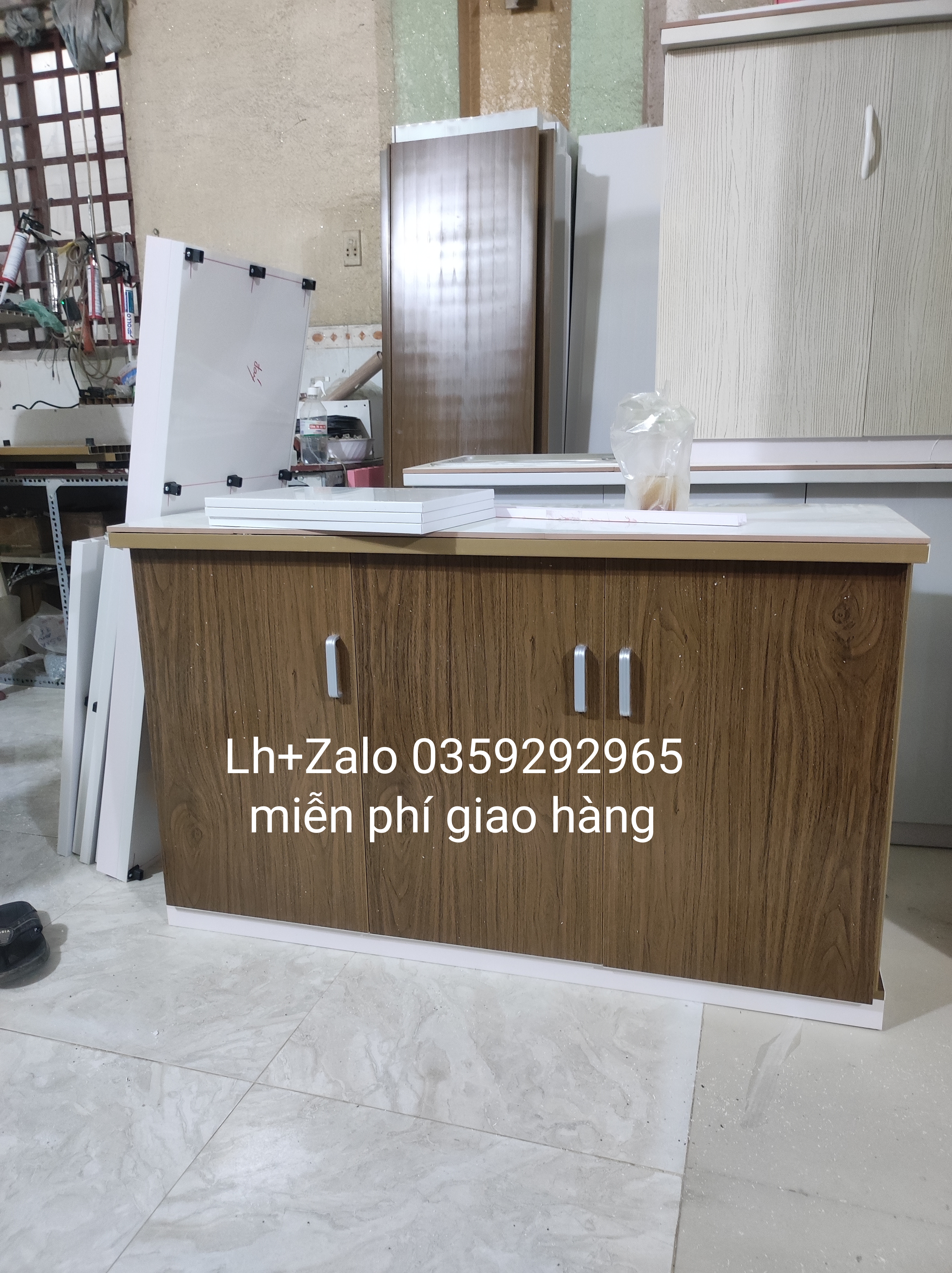 Tủ bếp mini nhựa đài Loan ốp mặt gạch