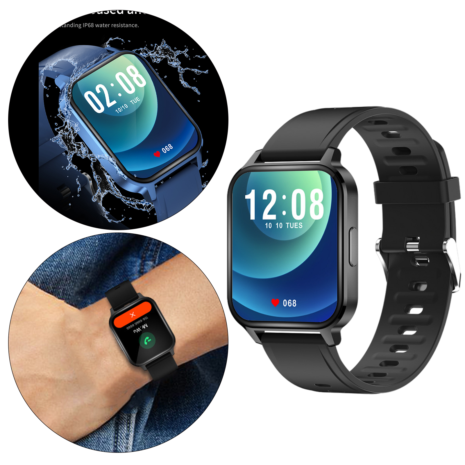 Smart Digital Smartwatch  Monitor IP68 Waterproof Fitness Black