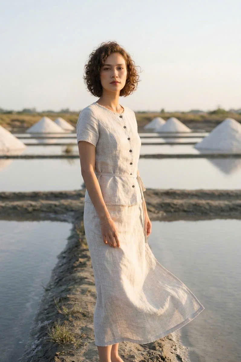 Áo Linen Tua Rua Rút Chỉ Lanh Xám TOP220 Thời trang thiết kế Hity