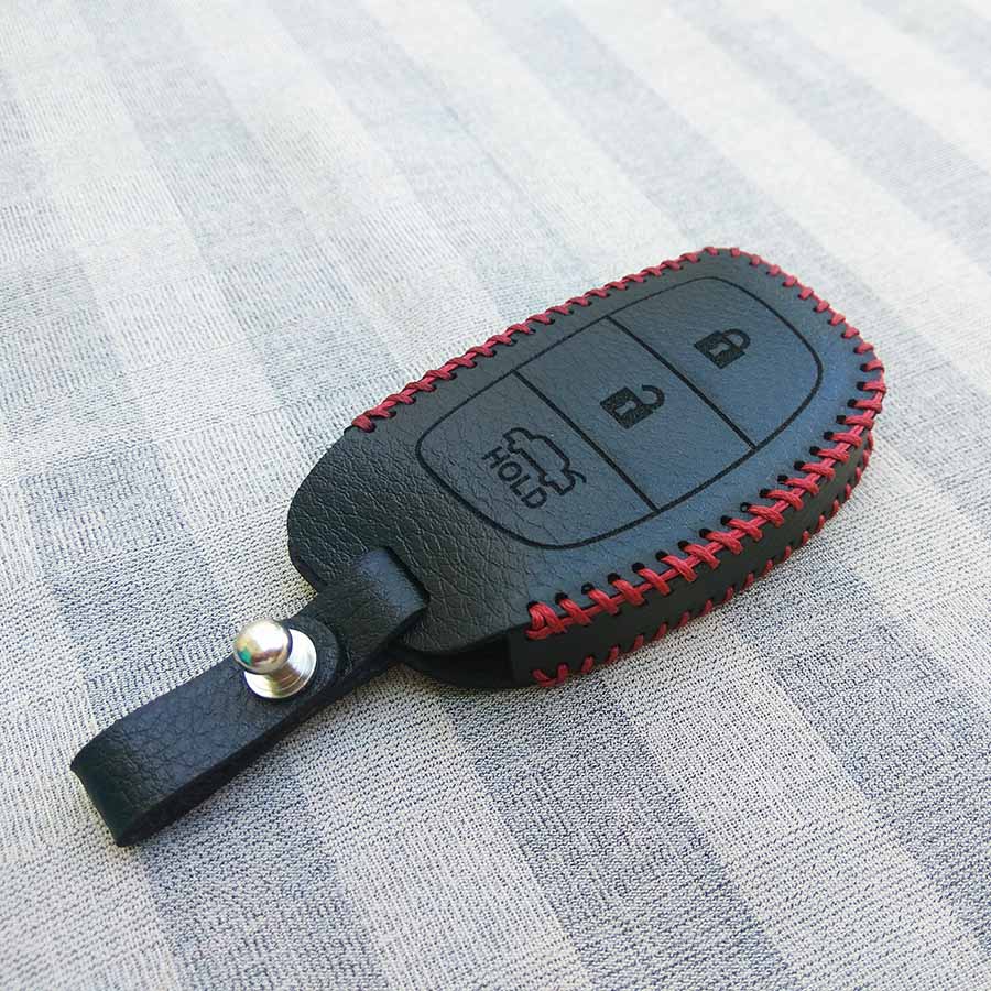 Bao da 3 nút chìa khóa smartkey xe hơi Hyundai (i10 - Tucson - Elantra) (Đen)