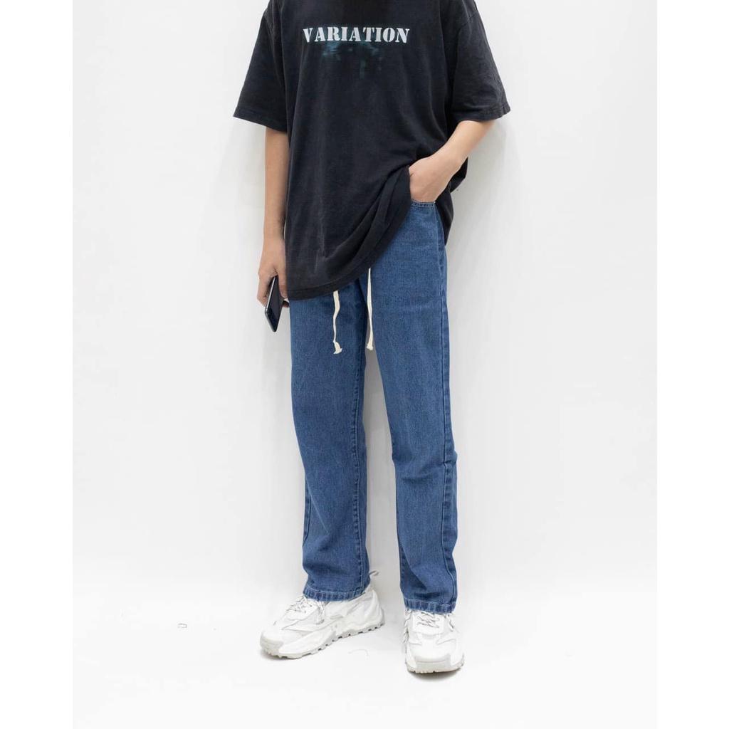 Quần Jeans Ống Rộng JC36 Xanh Đậm Trơn Lưng Thun