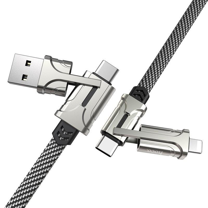 Dây sạc nhanh 4 in 1 Hoco S22 3A 1m2, cáp sạc bọc dù 1m2 cao cấp hàng chính hãng Hoco Mall Official