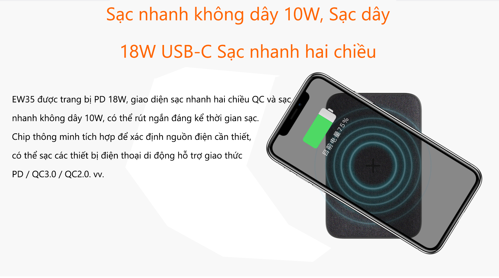 Pin Sạc Dự Phòng Không Dây ELOOP EW35 10.000mAh - Hàng Chính Hãng