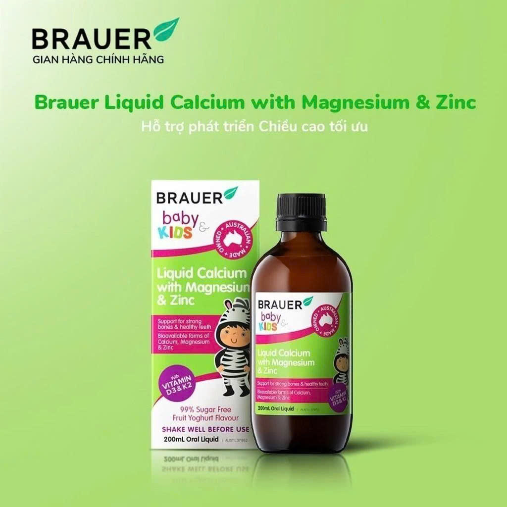 Siro Brauer hỗ trợ xương và răng trẻ 1+ Liquid Calcium Magnesium &amp; Zinc 200ml