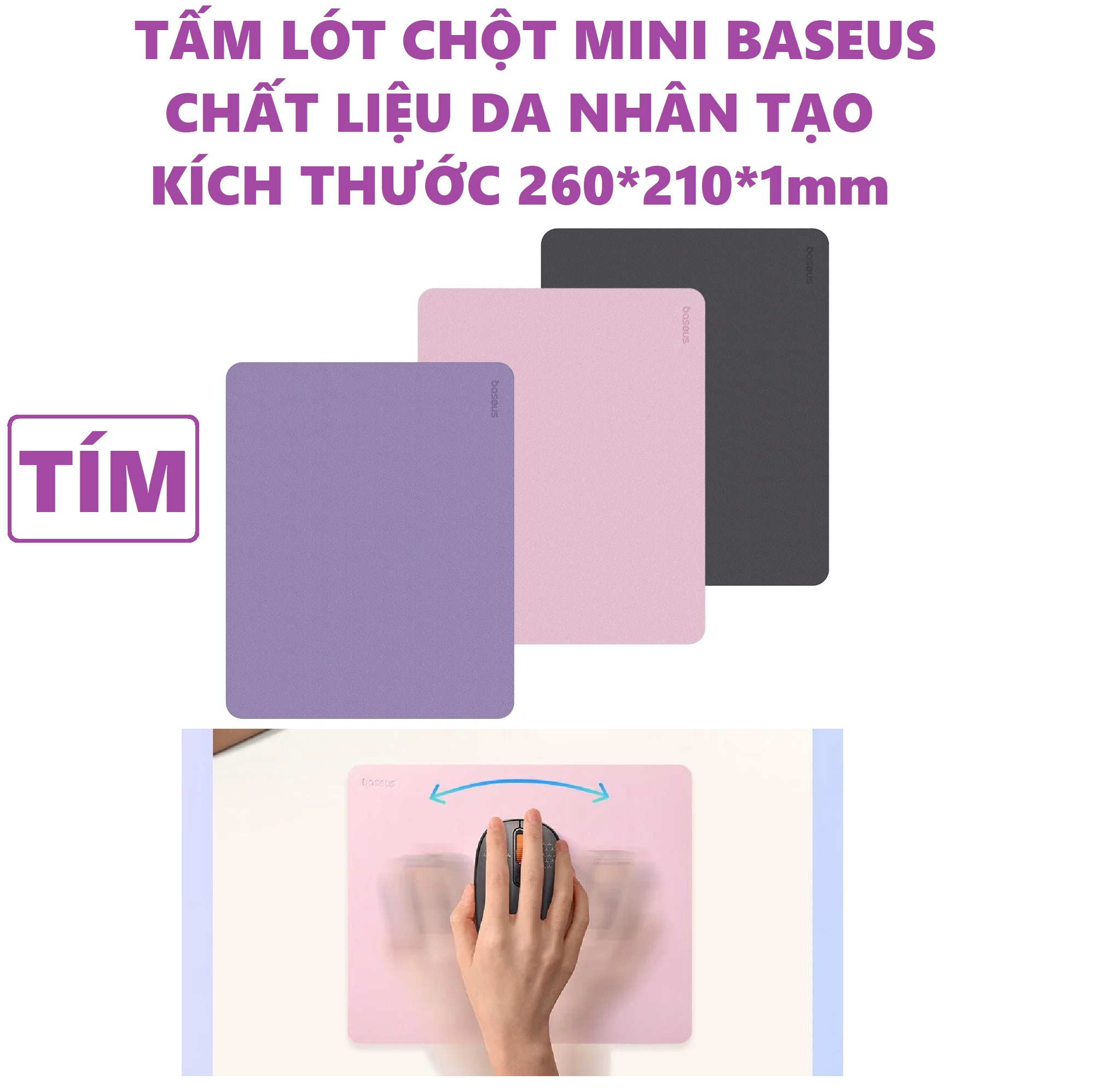 Miếng lót chuột bàn di chuột mini Baseus chất liệu da nhân tạo PU bền không nứt dễ lau sạch _ Hàng chính hãng