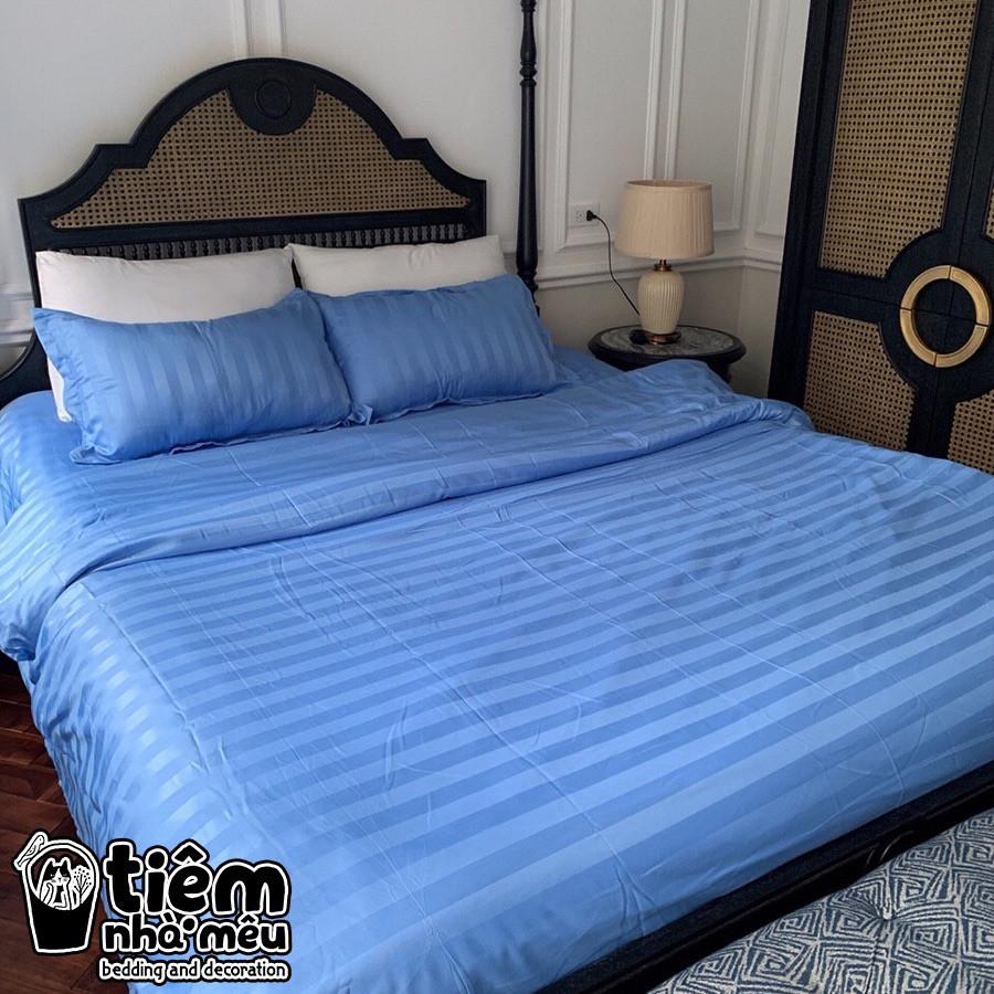 Bộ Chăn Ga Gối Cotton 3F m6/m8/2m -Tiệm Nhà Mêu Set 4 Món Hoạ Tiết Kẻ Mờ Chuyên Dùng Cho HOMESTAY - KHÁCH SẠN