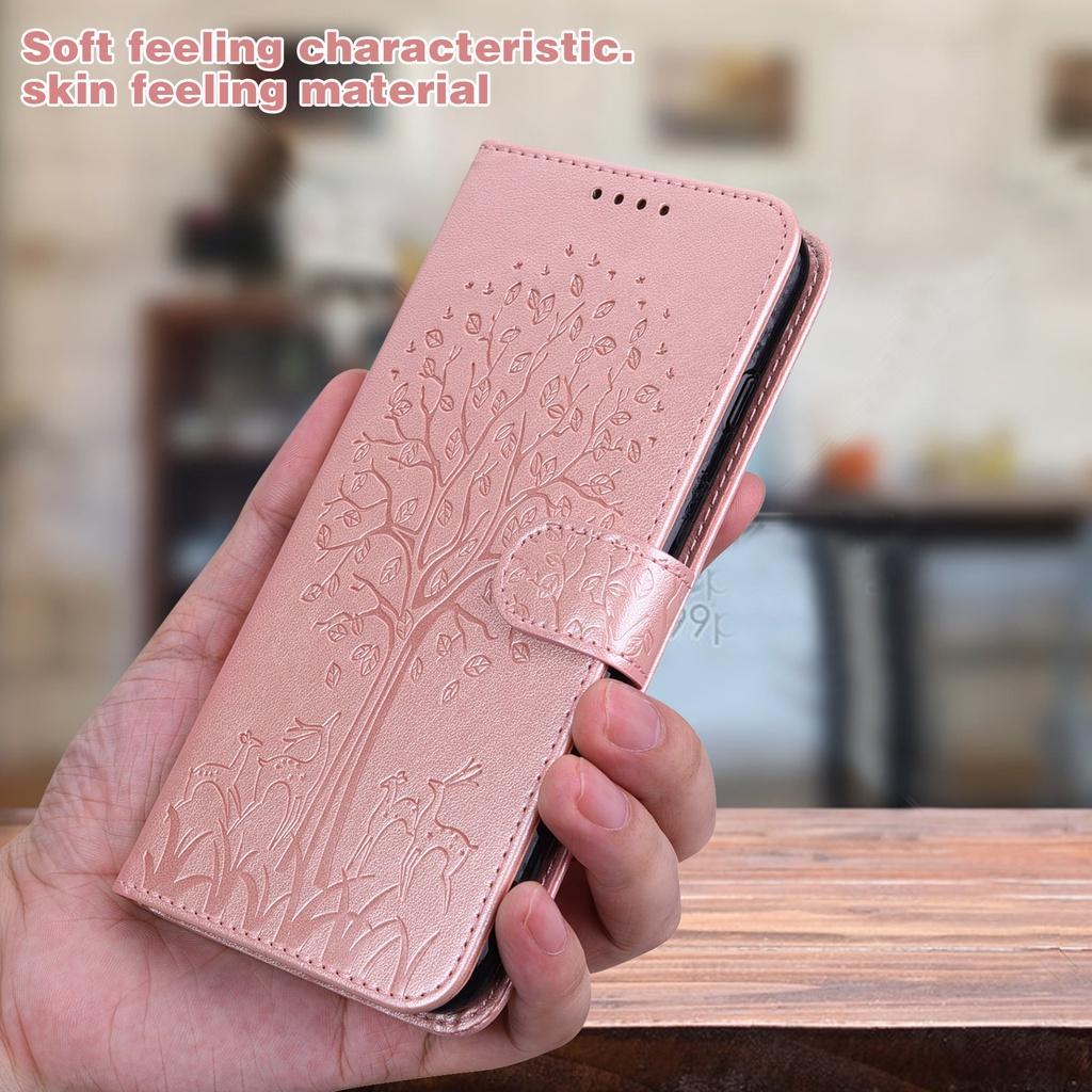 Bao da điện thoại nắp gập dập nổi cây con hươu dạng ví đựng thẻ cho iPhone 6Plus/ 6SPlus 7Plus 8Plus SE 2020 X XR XSMax