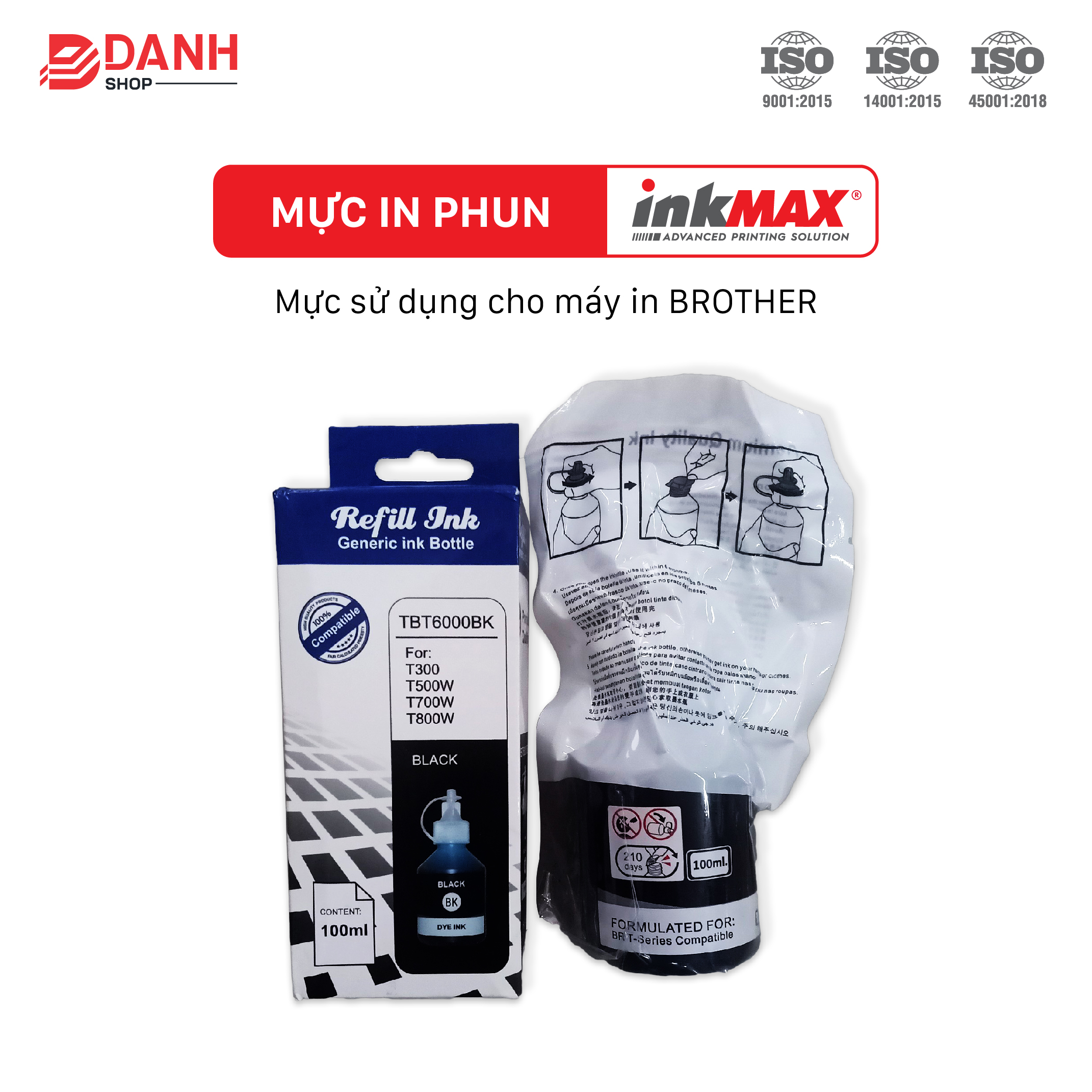 Bộ 4 màu - Mực nước inkMAX / Mực màu inkMAX dùng cho máy in phun Brother T300, T310,T500, T510W, T700, T710W, T810W, T910W, T4000, T4500DW