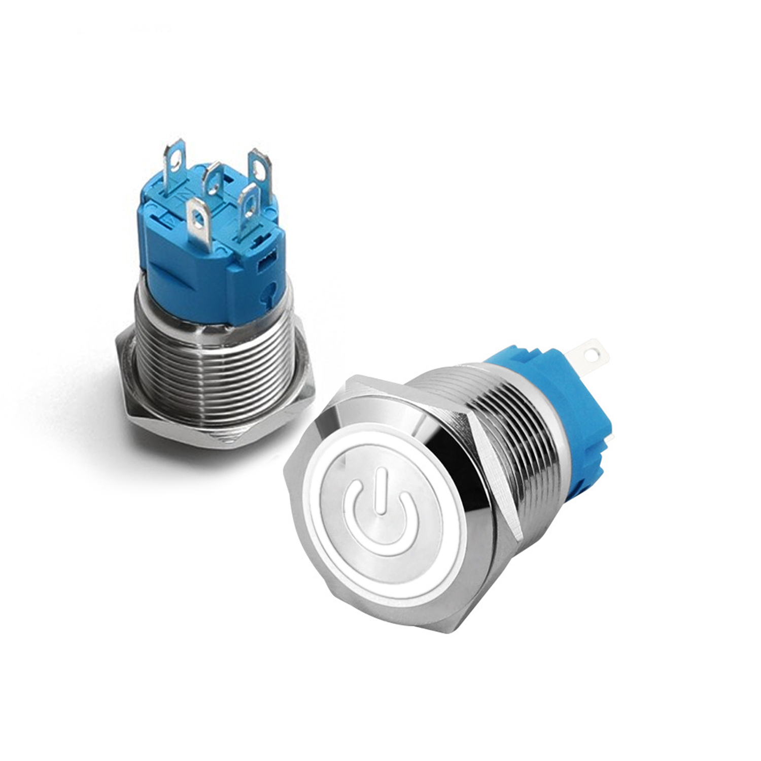 Nút nhấn Self-Lock 19mm, Công tắc nhấn tự khóa Kim loại có LED không thấm nước
