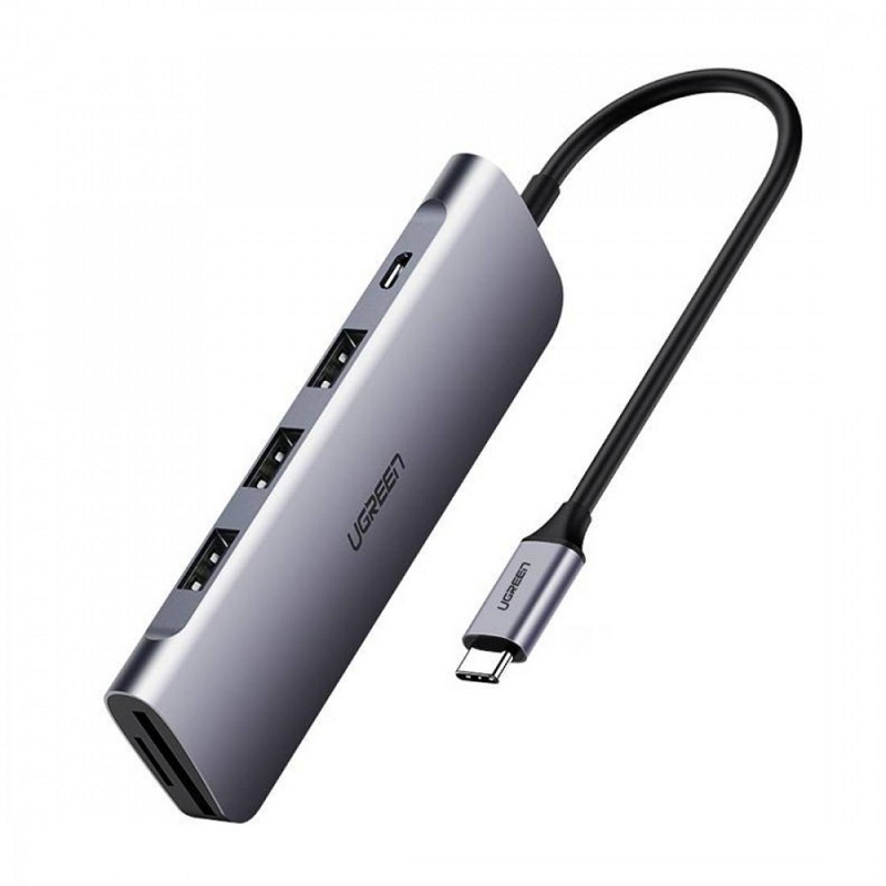 Hub chuyển đổi Ugreen USB-C sang 2*USB3.0-A + HDMI + TF/SD kèm sạc nhanh TypeC CM195- hàng chính hãng