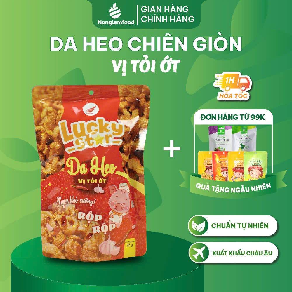 Da heo chiên giòn vị tỏi ớt Lucky Star Nông Lâm Food túi 25g