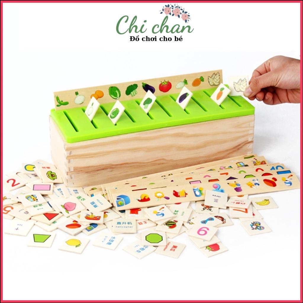 Đồ chơi thả hình theo chủ đề bằng gỗ, 8 thanh chủ đề 80 thẻ bài, đồ chơi giáo dục