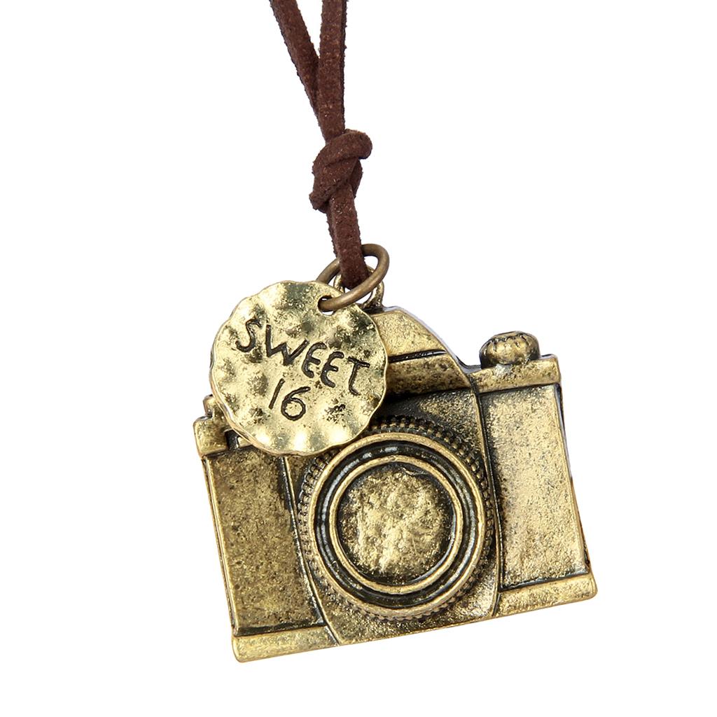 Retro Mens Womens Charm Camera Pendant Long Velvet Cord Necklace Jewelry