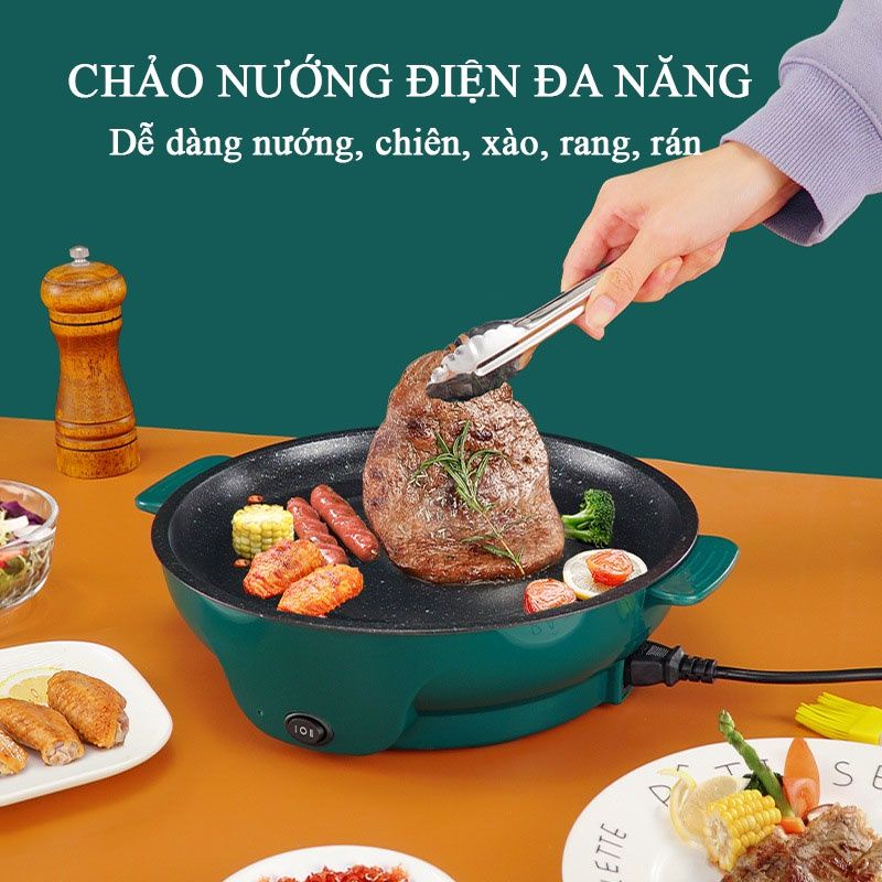 Bếp Nướng Điện 26cm, Chảo Nướng Điện Không Khói 600W Chống Dính Đa Năng BBQ Tại Nhà - Hàng Chính Hãng