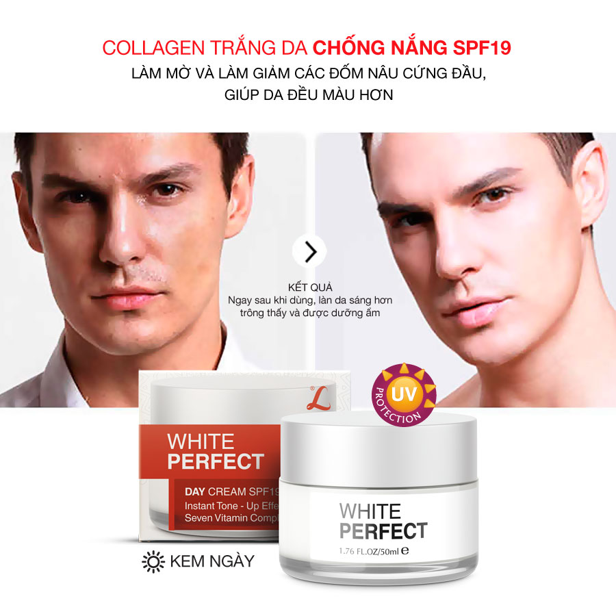 COLLAGEN WHITE PERFECT TRẮNG DA GIỮ ẨM CHỐNG NẮNG SPF19 50ml - KEM NGÀY LANGCE dành cho Nam