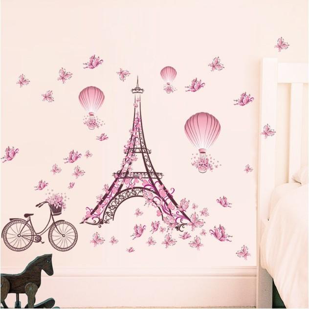 Decal trang trí tường - Tháp Lớn Bướm Hồng Dâu