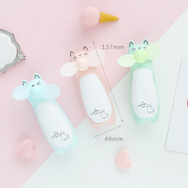 Quạt Mini cầm tay hình chú mèo kèm đèn Led - Sử Dụng Pin Sạc