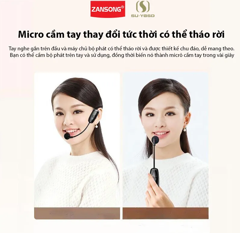 Micro trợ giảng không dây Zansong kết nối 2.4ghz V38 ( Hàng Chính Hãng )