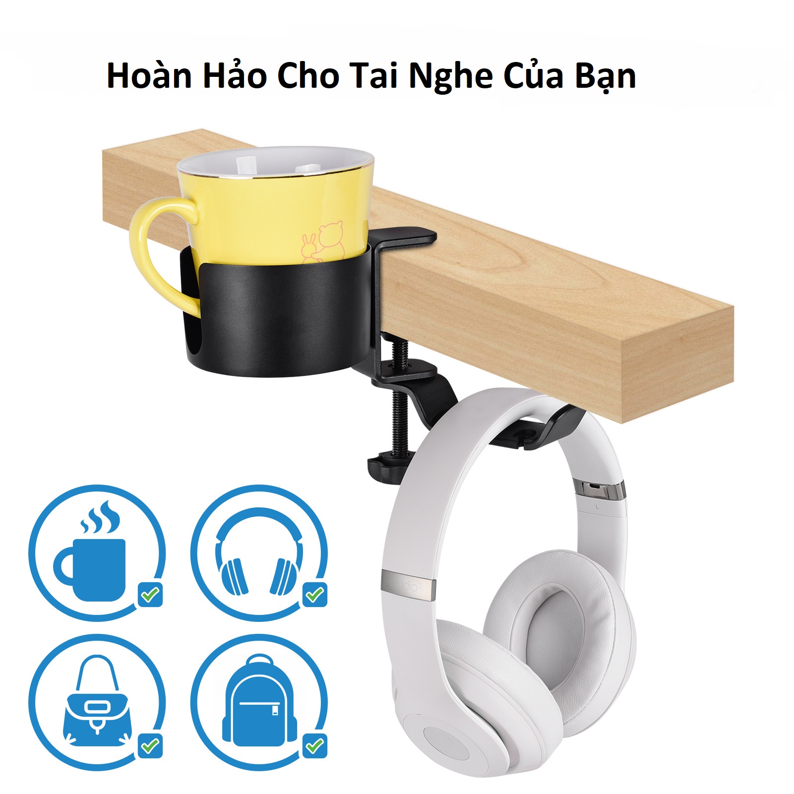 Giá Treo Tai Nghe Giá Đỡ Tai Nghe Kèm Đỡ Cốc Nước 2in1 Đa Năng Tiện Dụng