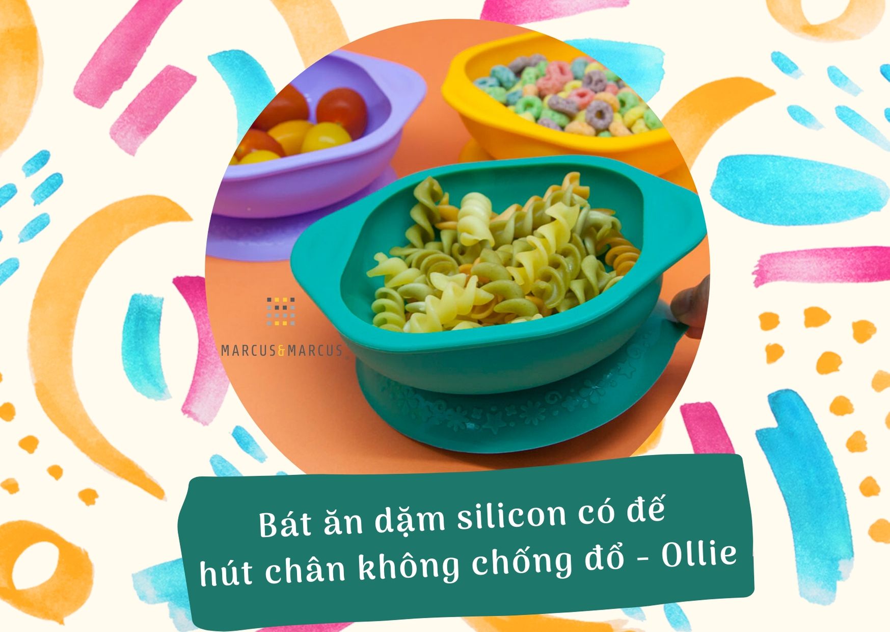 Bát ăn dặm silicon có đế hút chân không chống đổ cho bé Marcus & Marcus, từ 12 tháng