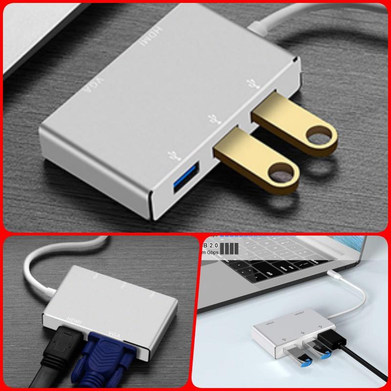 Hub USB C ra HDMI, VGA, USB 3.0 cho Macbook, Samsung dex