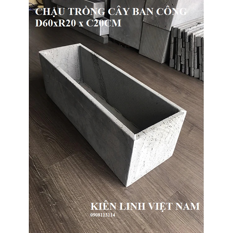 Chậu trồng cây đá ong xám tự nhiên mộc mạc, trồng hoa ban công, cây cảnh quán cafe đẹp Rông 20cm x Cao 20cm x D60cm