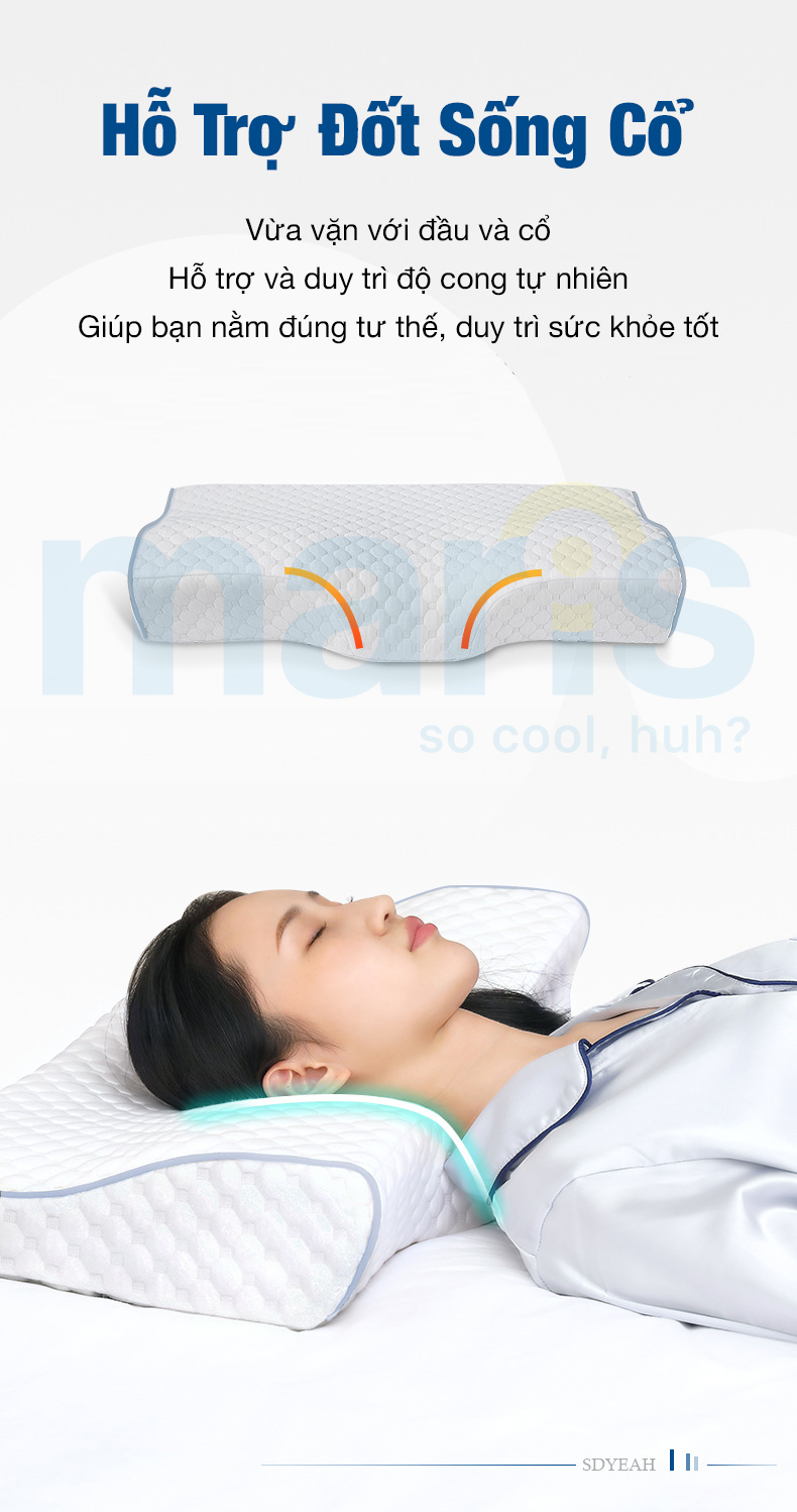 Gối Ngủ Cao Su Non Memory Foam Cao Cấp Maris MR-706 - chống đau mỏi vai gáy - đốt sống cổ