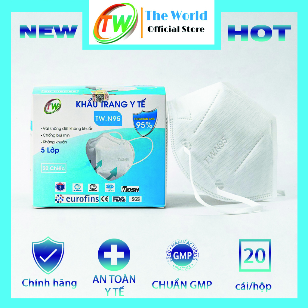 [Hộp 20 cái] Khẩu trang T W N95 kháng khuẩn, chống bụi mịn - Hàng chính hãng
