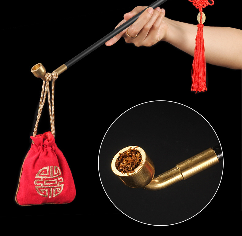Tẩu thuốc cán dài bằng gỗ và hợp kim đồng cực đẹp