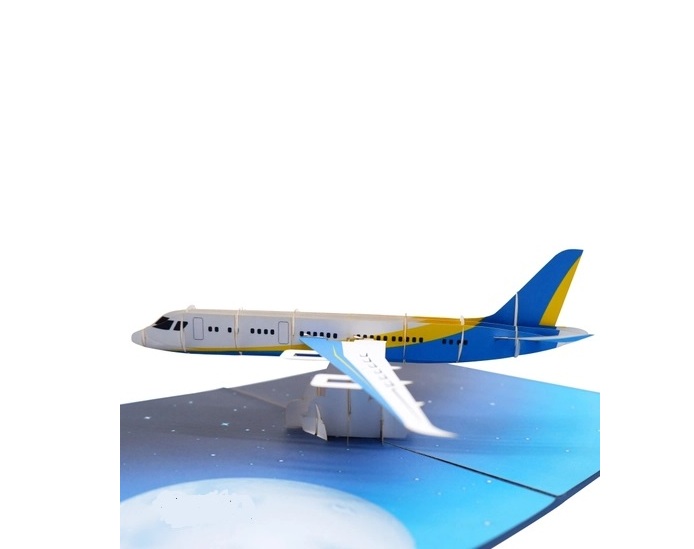 H31 -  Thiệp 3D Máy Bay Xanh Bay Trong Đêm Trăng – Pop Up Card Viethands Giftshop