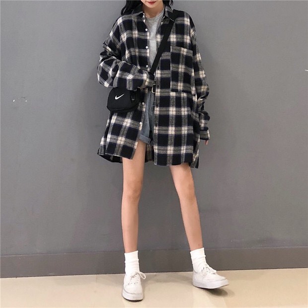 Áo sơ mi unisex form rộng - somi nam nữ sọc số 15