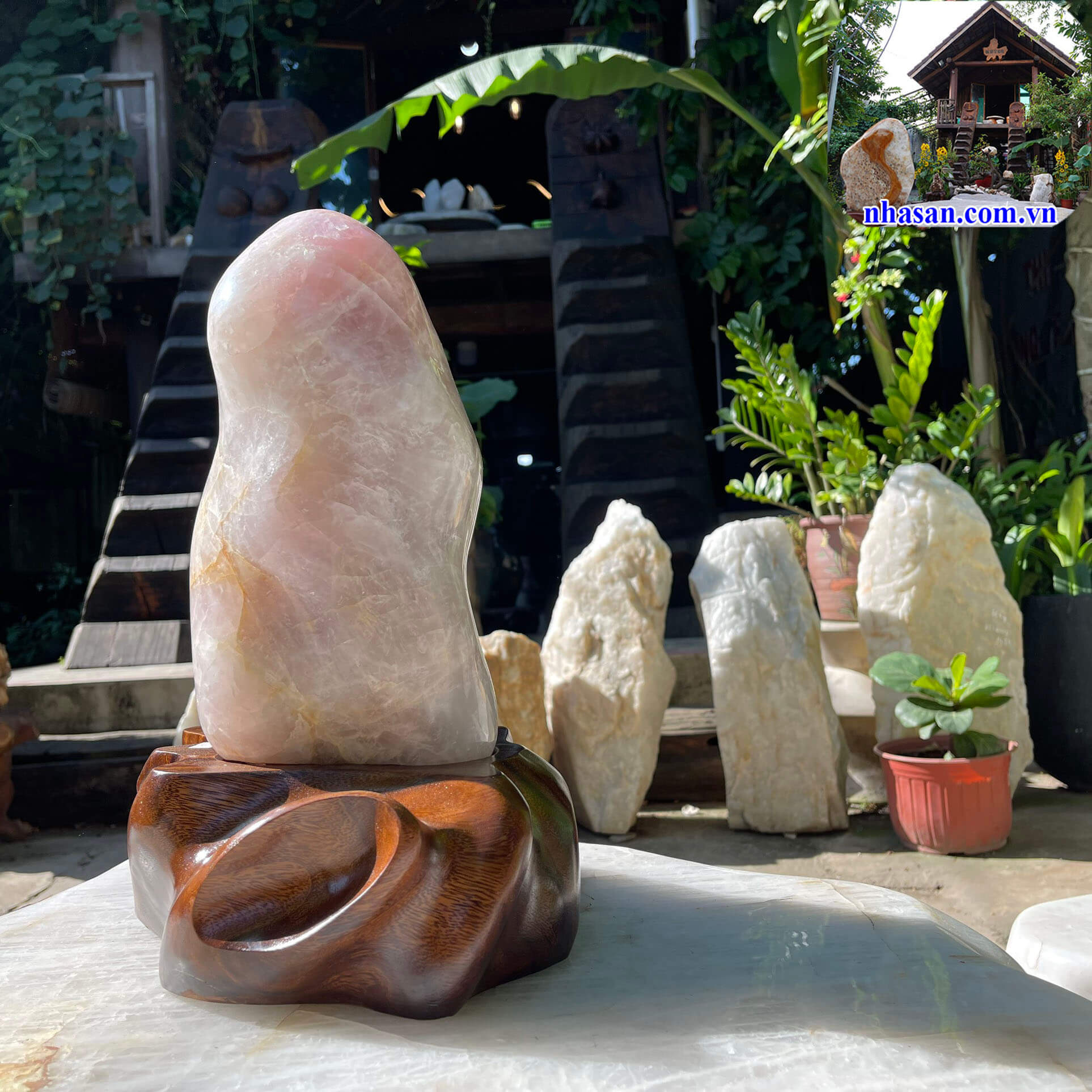 Trụ đá phong thủy đá thạch anh hồng tự nhiên nguyên khối T445 nặng 20Kg kích thước 42x24x15cm – Vật phẩm phong thủy may mắn