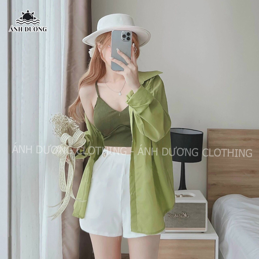 Set quần áo nữ croptop 3 món đi biển áo khoác áo hai dây quần đùi Ánh Dương Clothing MS187