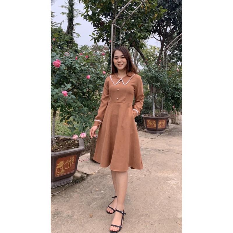 Váy nhung Hàn khoá dọc