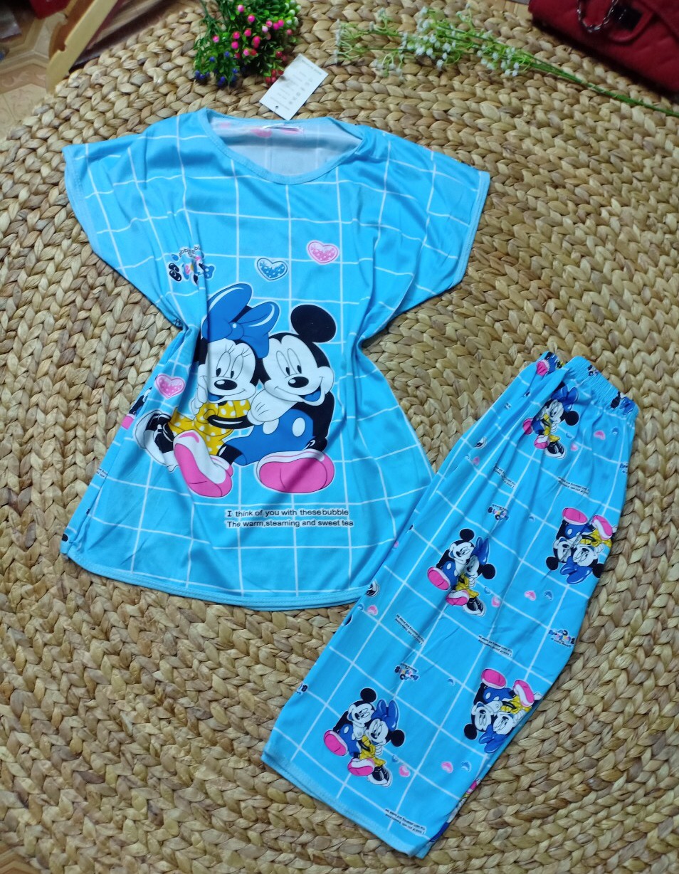 Set bộ đồ mặc nhà, đồ ngủ thun cotton in hình siêu xinh kèm ảnh thật