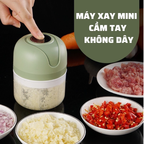 Máy Cắt Lát Xay Rau Củ Cầm Tay Cao Cấp 2in1 - Máy Thái Rau Củ Đa Năng - Máy Xay Tỏi Ớt - Máy Thái Lát Rau Củ Thực Phẩm Máy Xay Cầm Tay Sạc Điện