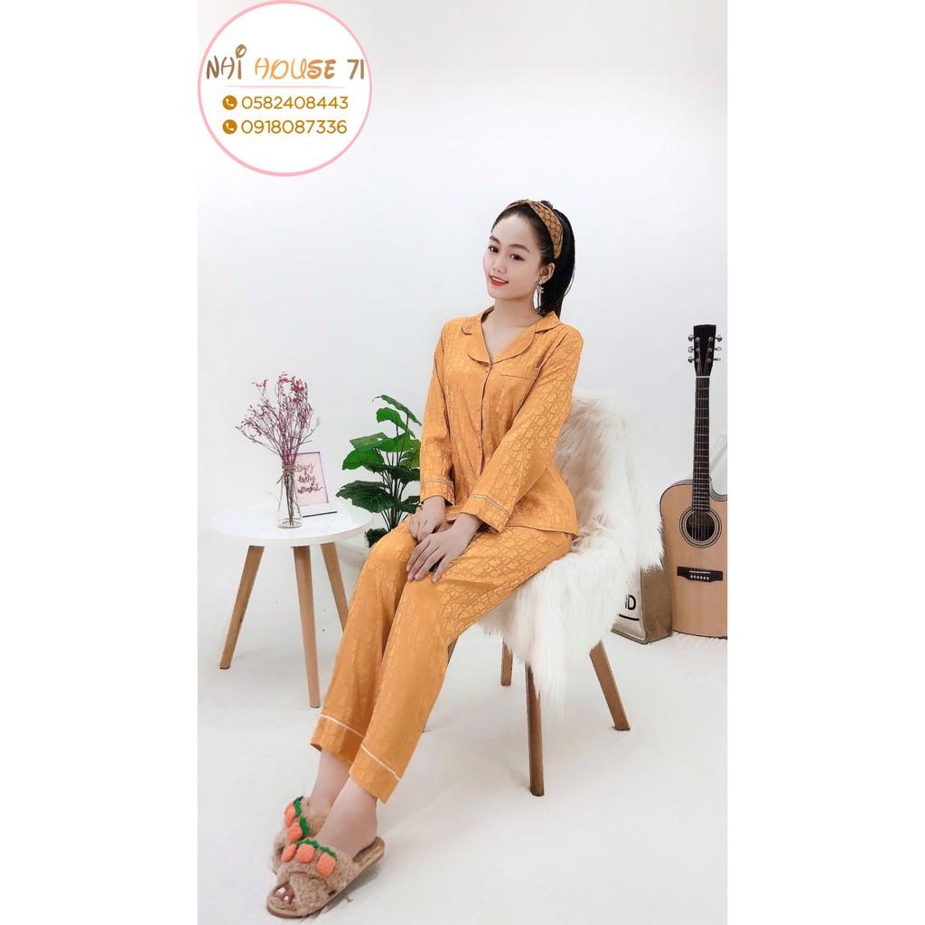Bộ lụa Pijama NHIHOUSE71 Bộ Quần Dài Tay Dài Gấm Satin Dệt Chữ Nôi Sang Trọng