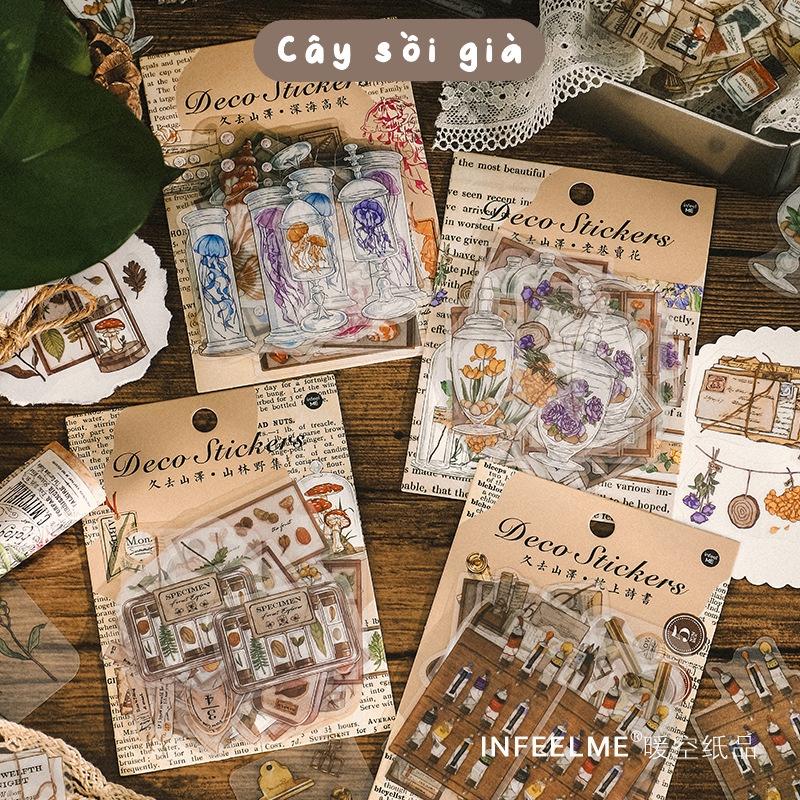 S68 - Set 20 stickers PET chống nước bộ sưu tập vintage cổ điển Infeel.Me trang trí sổ bullet journal, junk journal