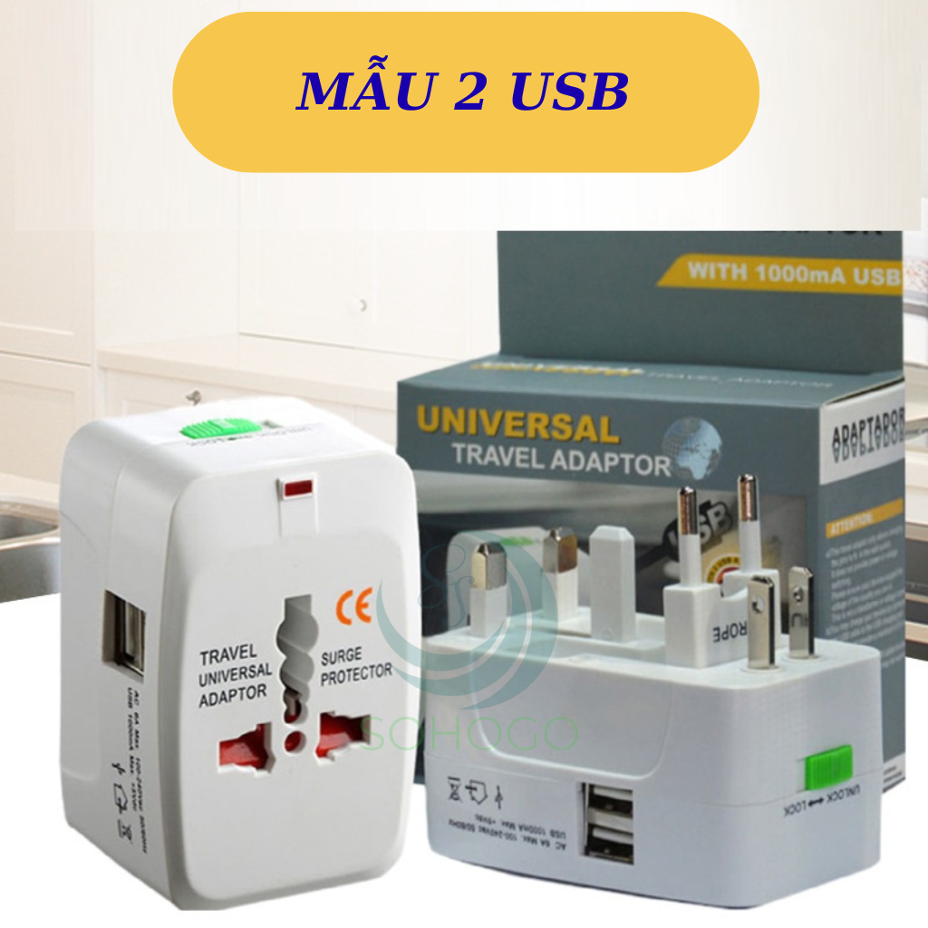 Bộ Chuyển Đổi Ổ Cắm Đa Năng Du Lịch 4 Trong 1 -Adapter Du Lịch Quốc Tế Có USB &amp; Type-C  -Ổ Cắm Điện Đa Chuẩn Quốc Tế Có Bảo Vệ Dòng Điện- Hàng nhập khẩu