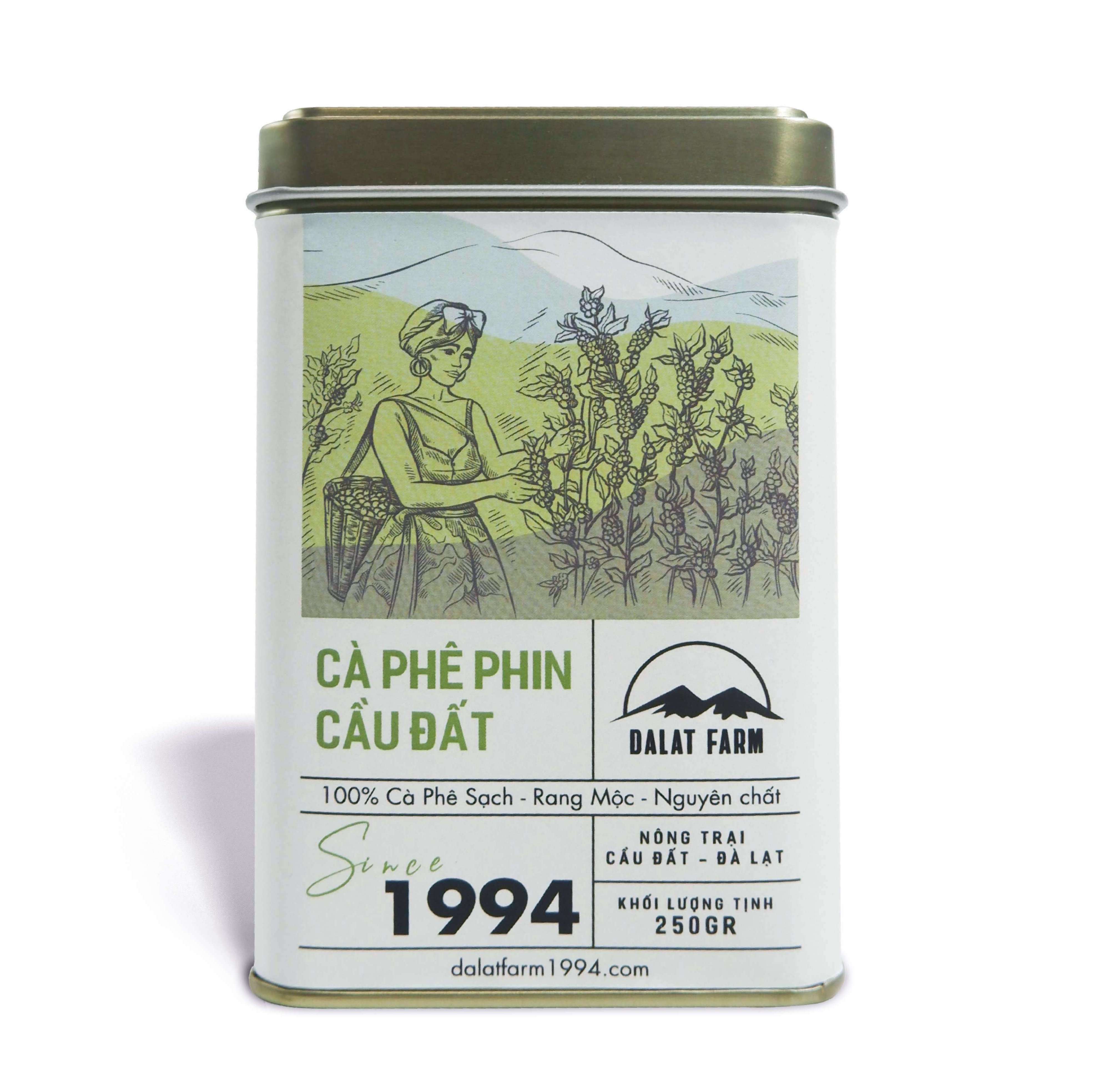 Cà Phê Phin Cầu Đất (Arabica &amp; Robusta) Rang Mộc DalatFarm - Hộp 250Gr (Dạng Bột)