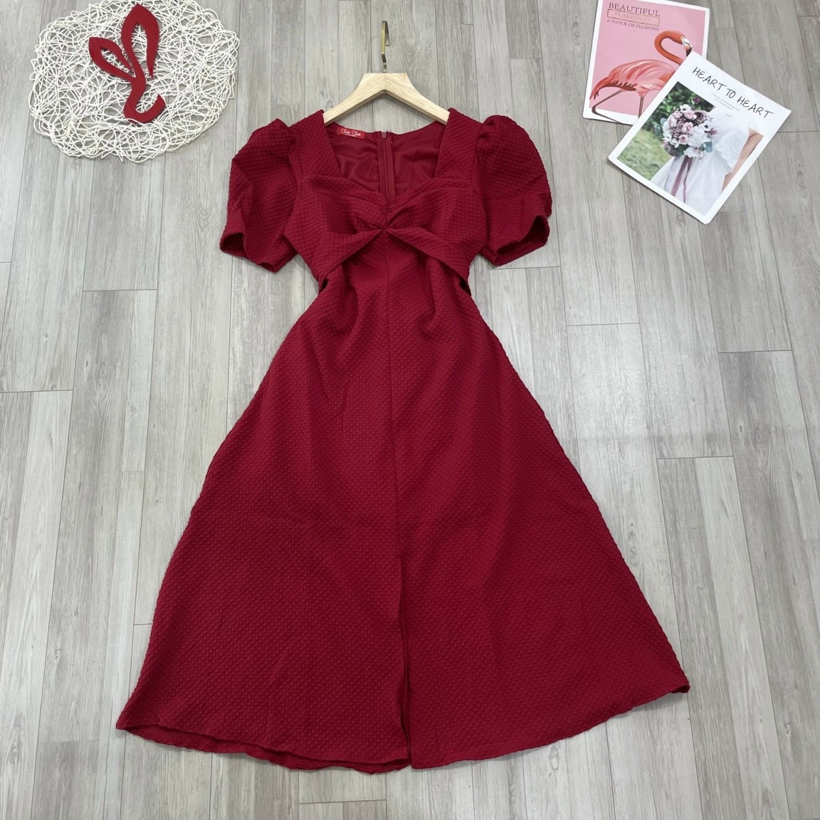 Đầm maxi nhún ngực xẻ trước - váy dự tiệc cổ v dây chéo bụng tiểu thư