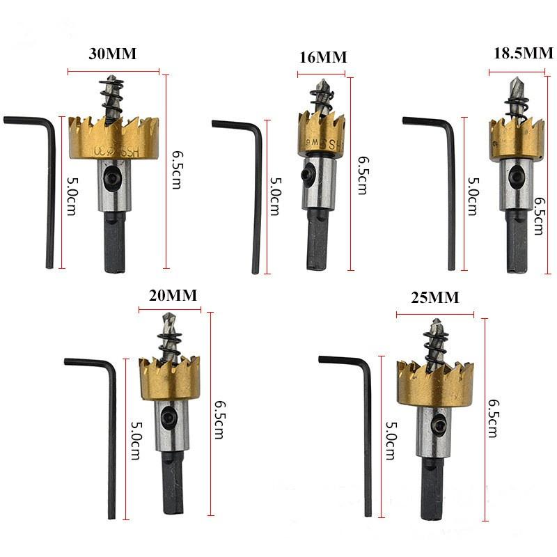 Bộ 5 Mũi Khoan Khoét Lỗ Thép HSS V1 Kích Thước 16mm - 30mm Có Mũi Định Tâm