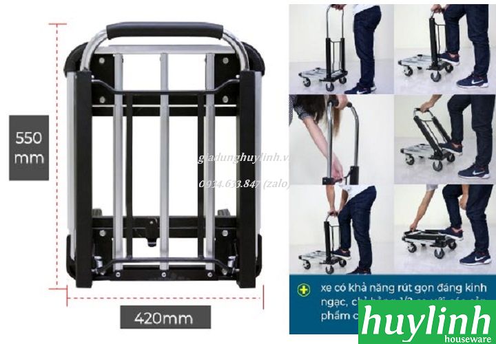 Xe Đẩy Hàng 4 Bánh Siêu Rút Gọn ADVINDEQ HT-150A - Hàng Chính Hãng