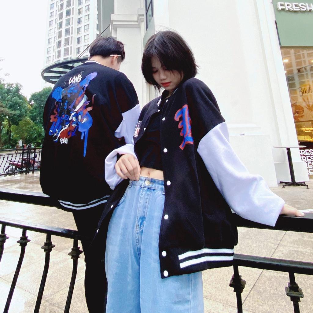 _ Áo khoác VARSITY ĐEN VER2 Hắc Long họa tiết Longsnkr chất nỉ cao cấp - Bomber /Varsity