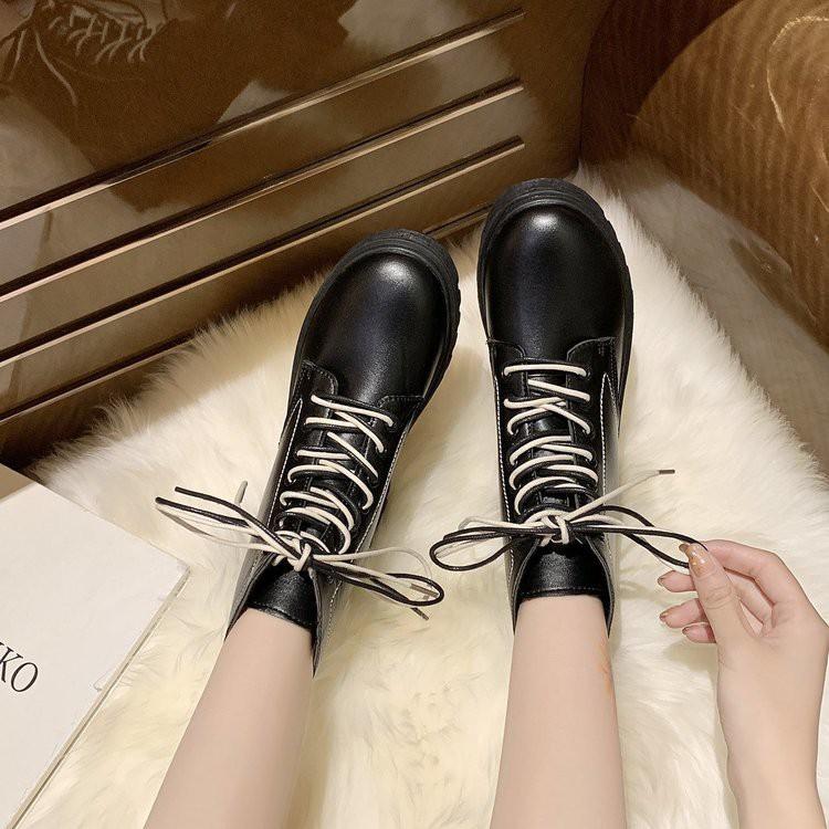 Giày Bốt Giày cao gót đế tròn cổ ngắn phía trước mũi giày thời trang phong cách Hàn Quốc Giày Martin
